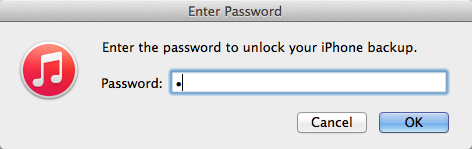 Inserting the blank password character into the iTunes restore dialog box.