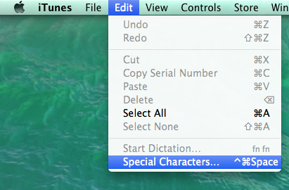 OS X Special Characters option in the Edit menu.
