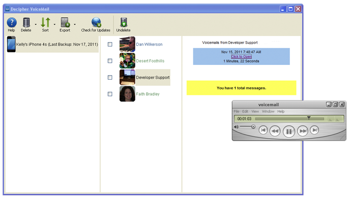 Export iPhone voicemails to your Windows PC