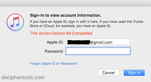 Mac App Store and iTunes Store sign-in box displaying the error This Action Cannot Be Completed.