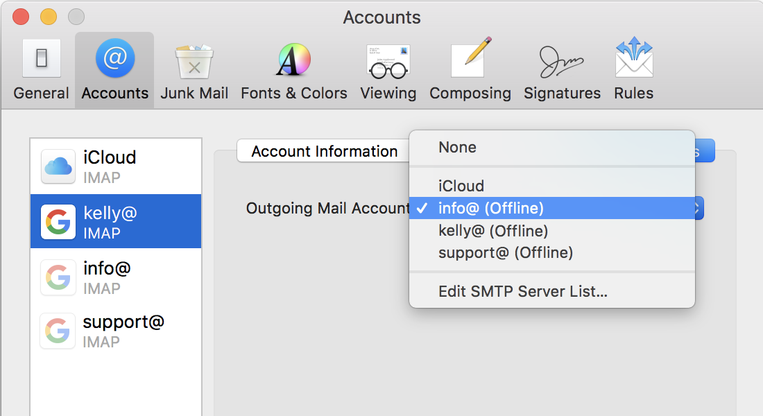 Klemme R Jeg har en engelskundervisning Apple Mail Offline SMTP Gmail Outgoing Mail Account