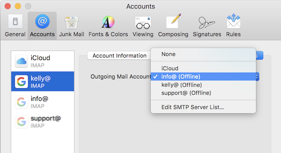 Offline SMTP accounts in Apple Mail