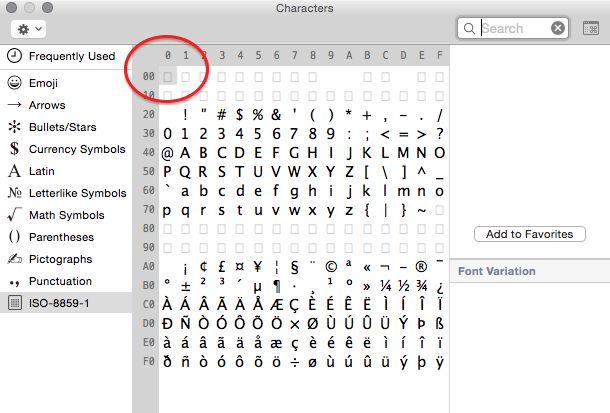 OS X Yosemite adding ISO-8859-1 symbols to the symbols and emoji window.