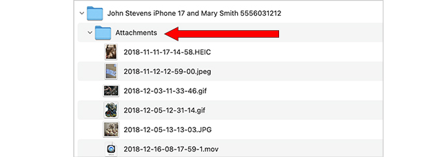 Attachments folder of photos and videos from iPhone to Mac computer.