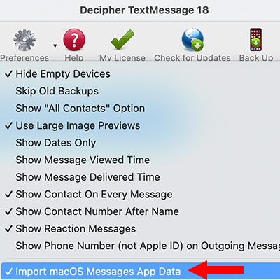 Choose the preference to import macOS messages to save text messages on a Mac computer.