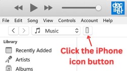 iPhone icon in iTunes for opening the iPhone summary and sync screens