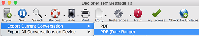 Export text messages for a specific date range with Decipher TextMessage 