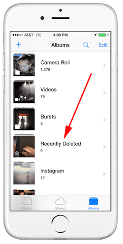 Recover deleted photos from the iPhone Recently Deleted album.