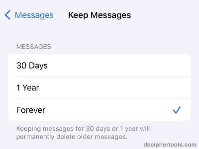 Keep Messages setting in the iPhone Settings app > Messages section.