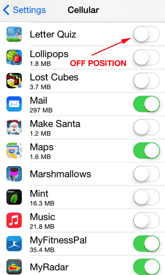 Turn off cellular data for individual apps in the Settings app.