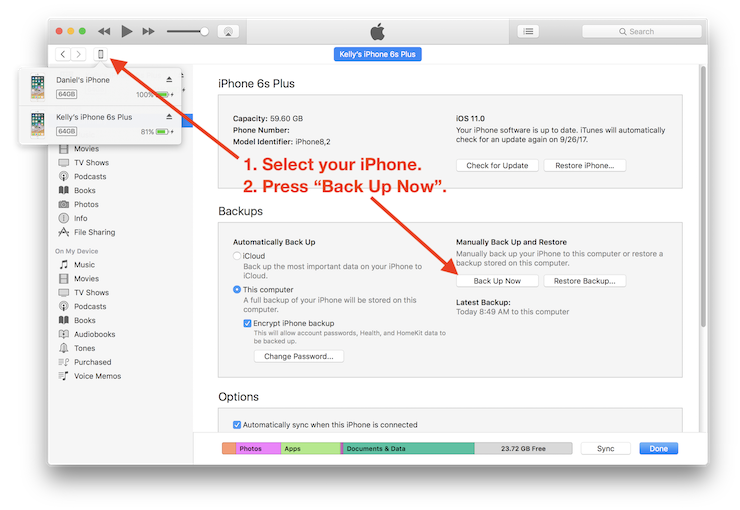 How to make an iPhone backup in iTunes 12