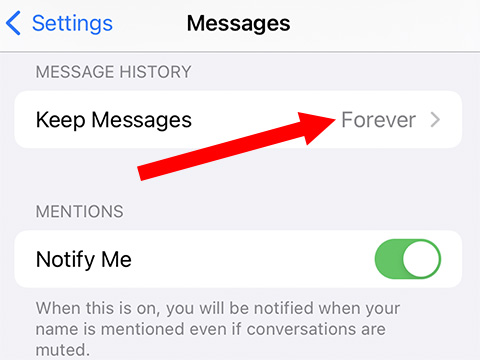 Solve issue of iPhone deleting text messages by setting your iPhone to keep messages forever.