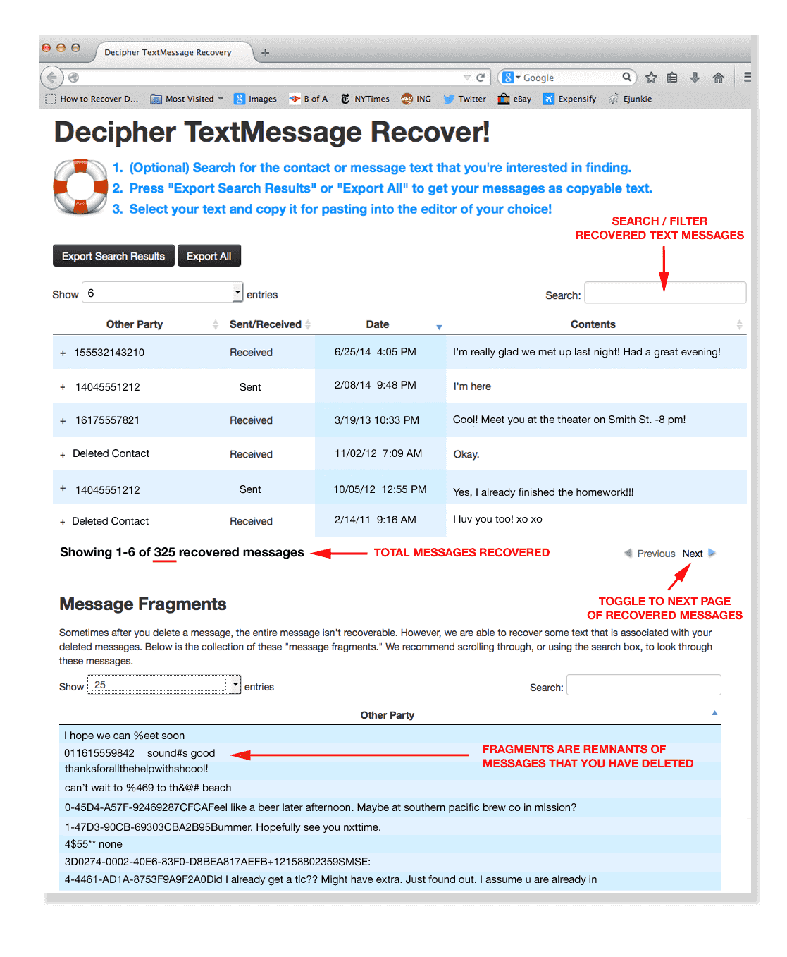 can text message transcripts be retrieved