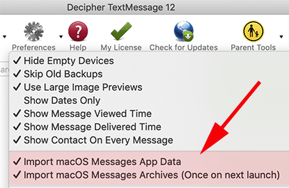 How to search for text messages in the macOS Messages App and archives with Decipher TextMessage