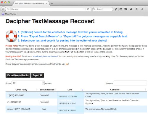 Deleted text message recovery in Decipher TextMessage