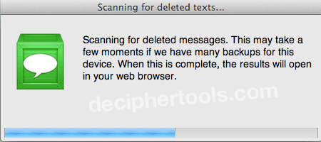 Decipher TextMessage scanning for deleted text messages in an iPhone backup.