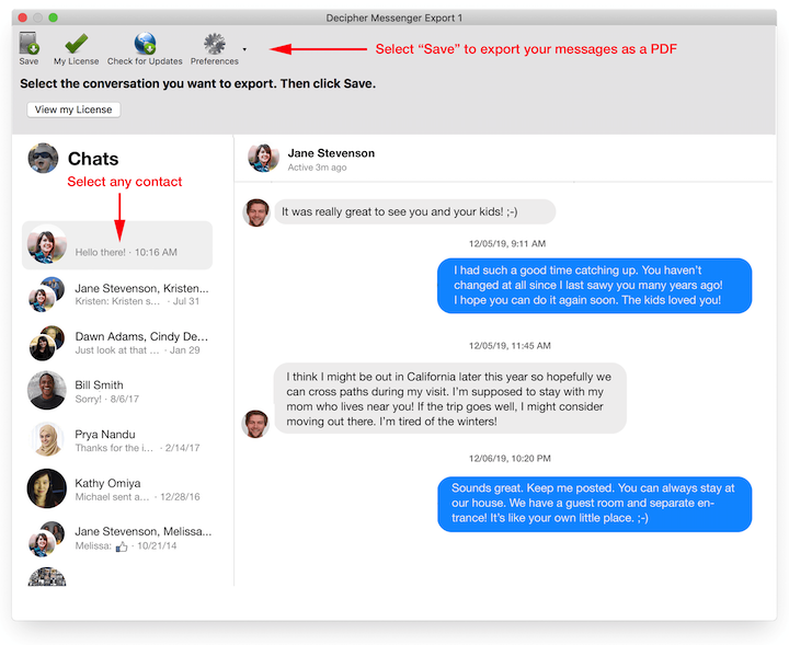 export messenger conversation