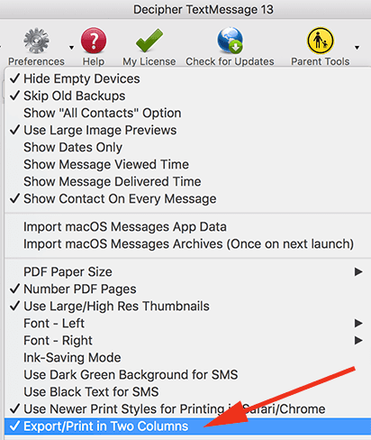 How to print two column text messages on your computer from iPhone.