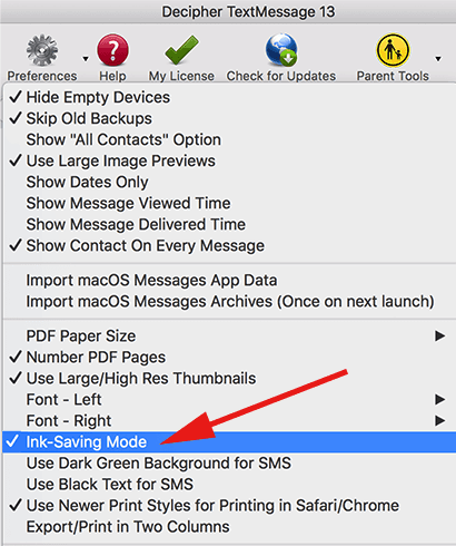 How to save ink when printing text messages from iPhone to computer.