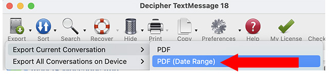 How to save and print iPhone text messages for a specific date range with any iPhone contact.