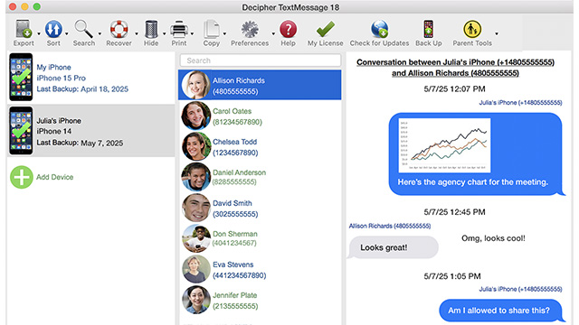 Select a contact to export iPhone text messages to PC or Mac.