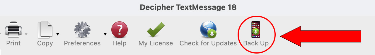 Make a backup of your iPhone to print text messages for a data range.