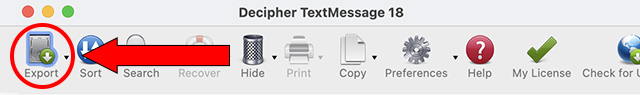 Choose Export to export text messages from iPhone.