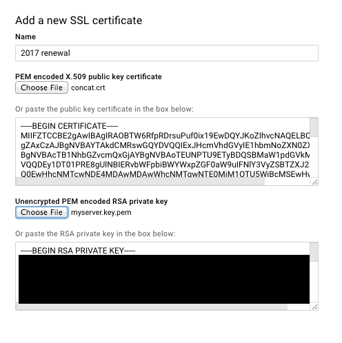 uploading certificate files for SSL on Google App Engine