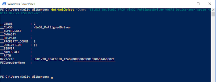 Get UDID of an iPhone XS in Powershell