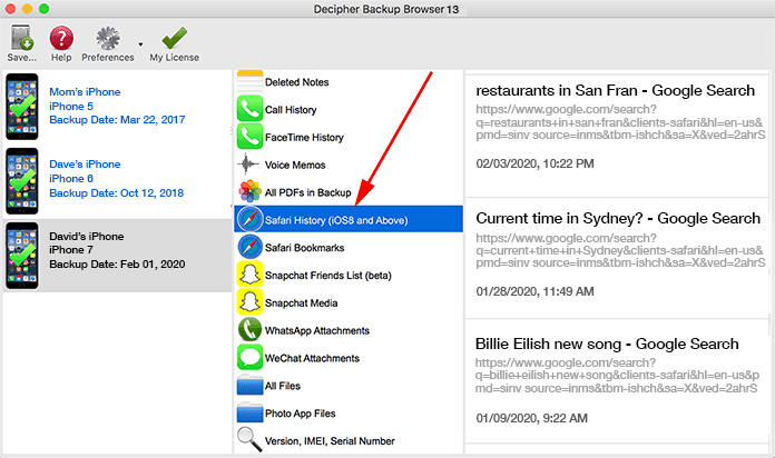 How to view Safari history in an iPhone backup