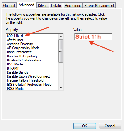 Wi-Fi adapter properties window.