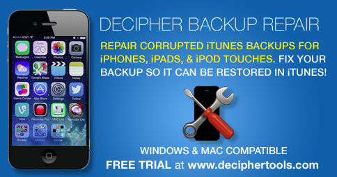 is decipher backup repair license code free