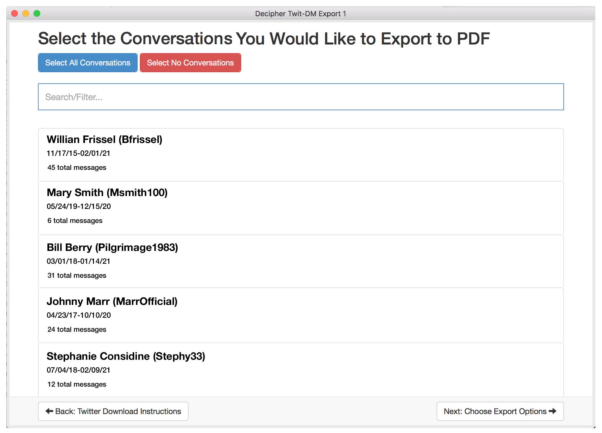 Decipher Twit-DM Export - Save and Print Twitter direct messages