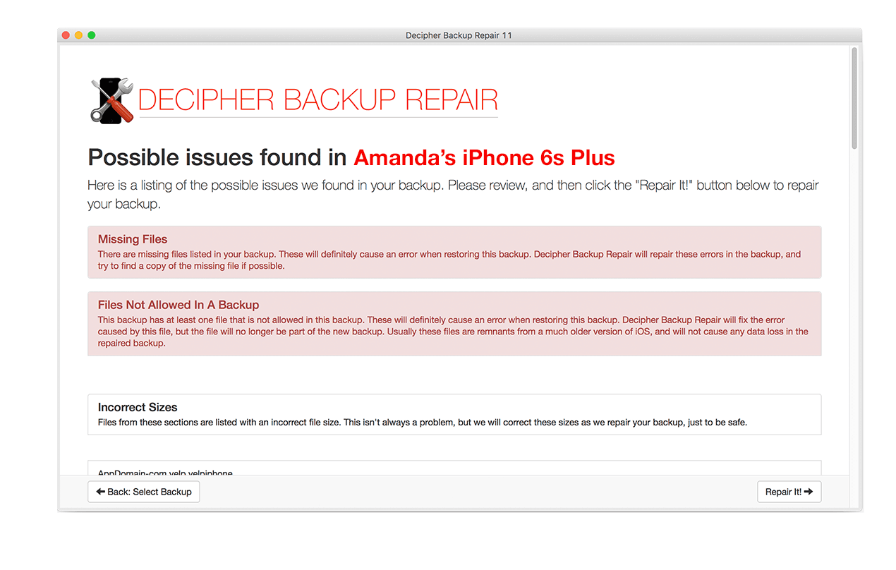 Analyzing problems that cause the iPhone backup corrupt error message