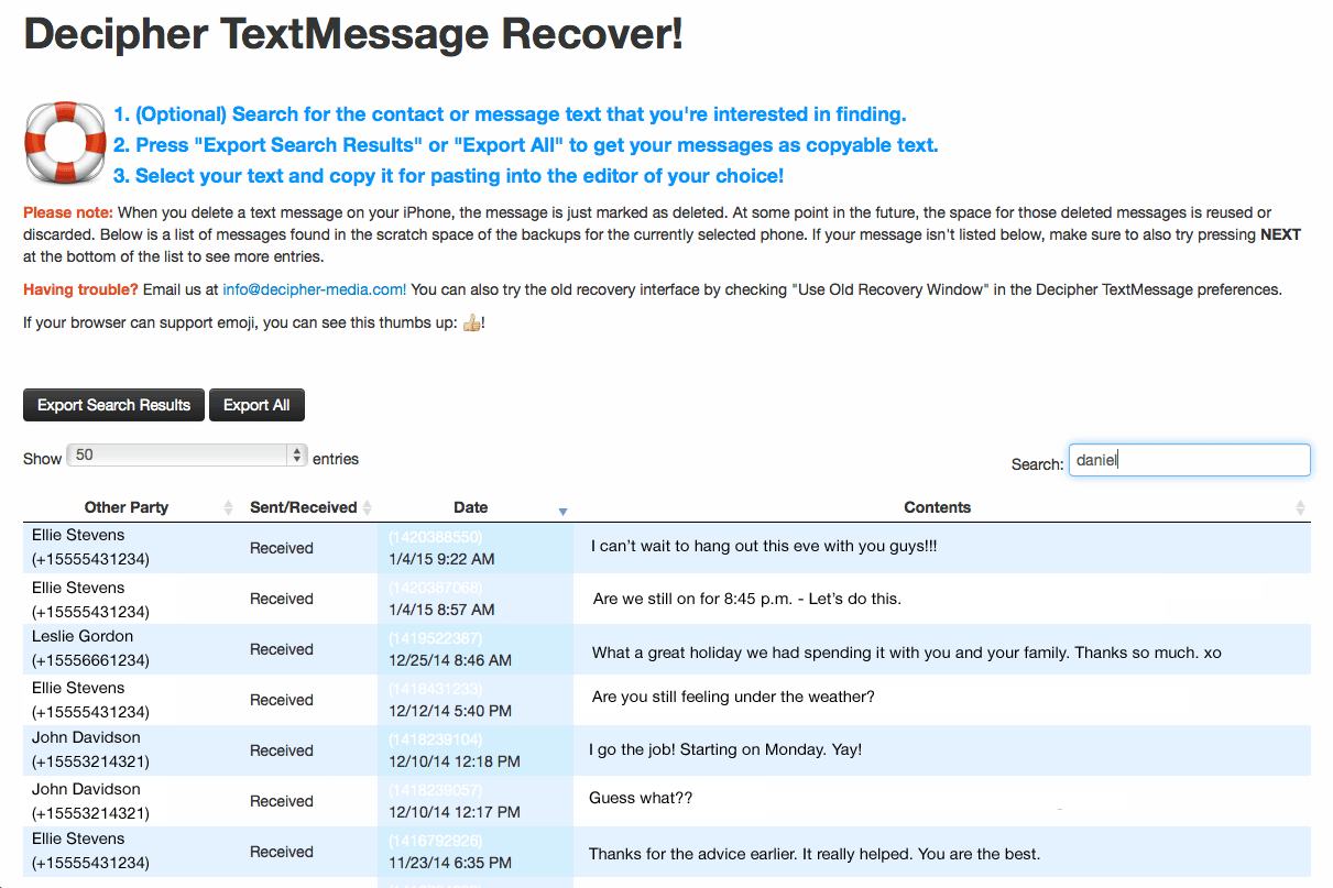 Recover deleted text messages with Decipher TextMessage.