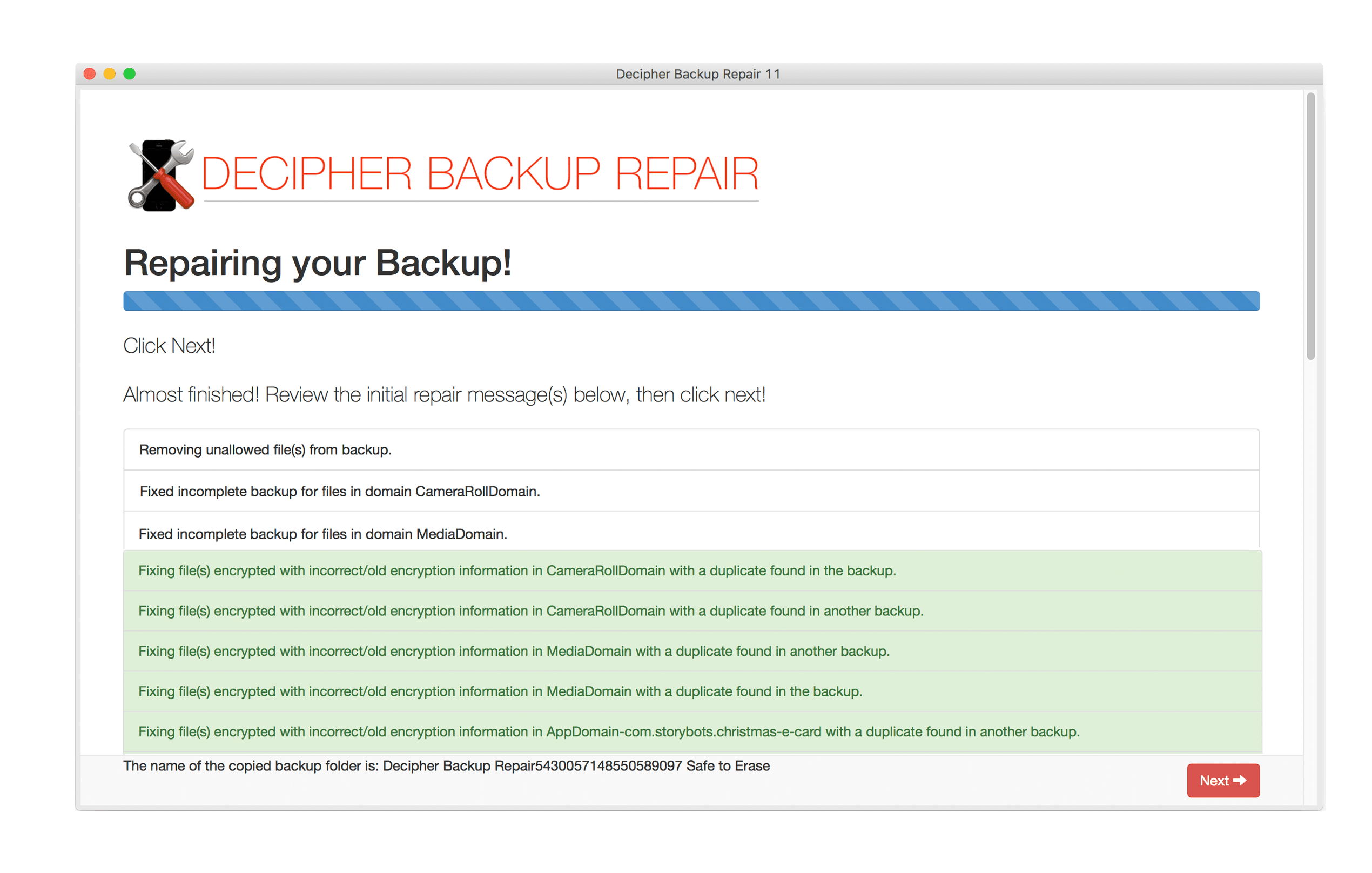 decipher backup repair typo in license code
