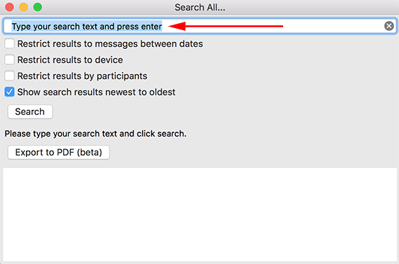 Enter search terms in Decipher TextMessage.