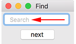 Enter search in the find pop up box in Decipher TextMessage.